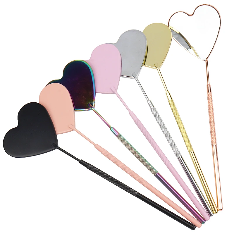 Multi Colors Stainless Steel Heart Multifunction Checking Lashes Mirror Eyelash Extension Beauty Makeup Portable Mirror Tools