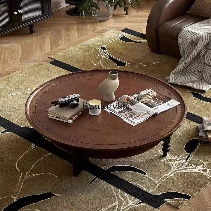 

ls 04American French style Chinese style solid wood edge coffee table round living room household small table