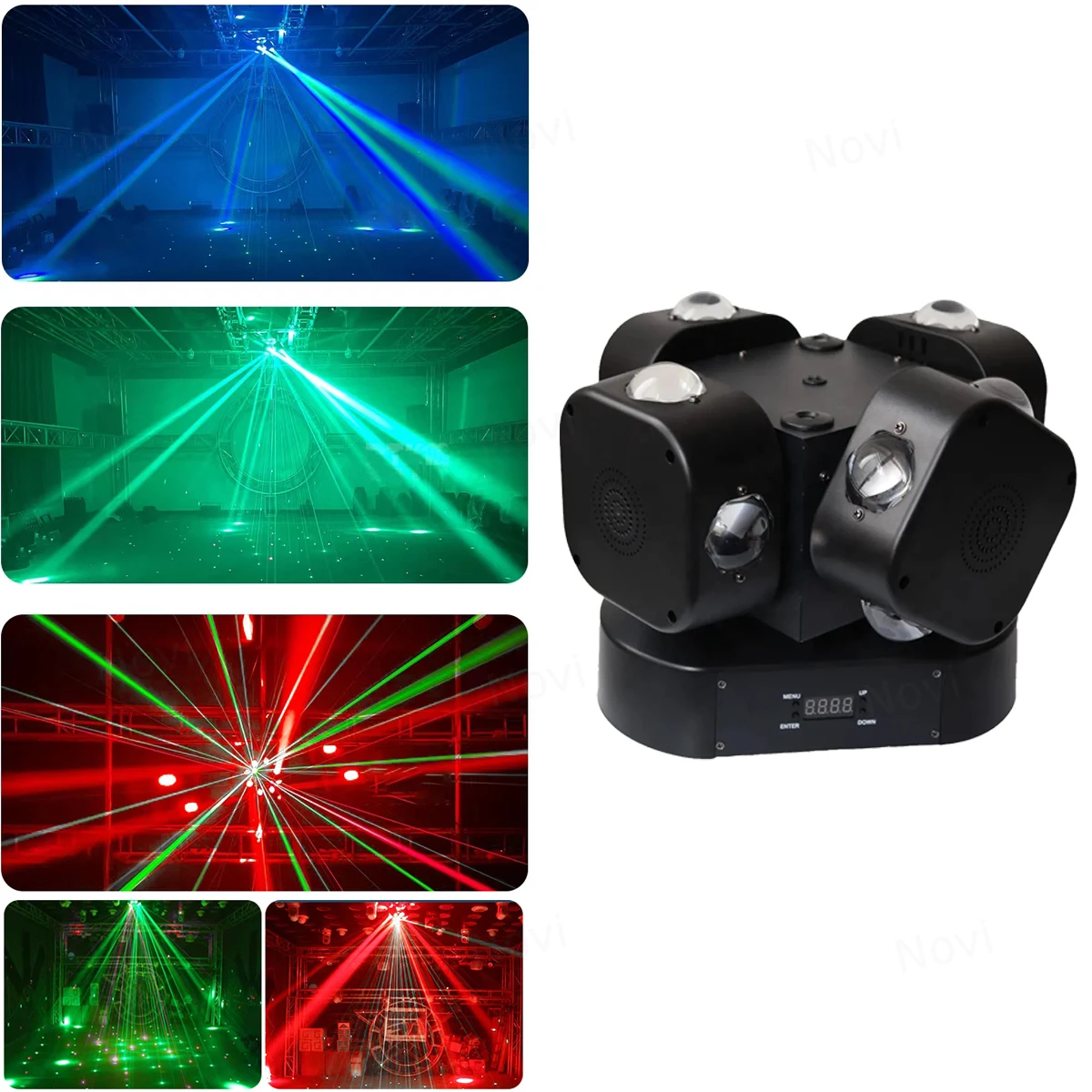 

Four Arms Wheels Rotating Moving Head Laser Beam Light KTV Bar Disco Colorful Voice Control Flash Atmosphere Stage Projector