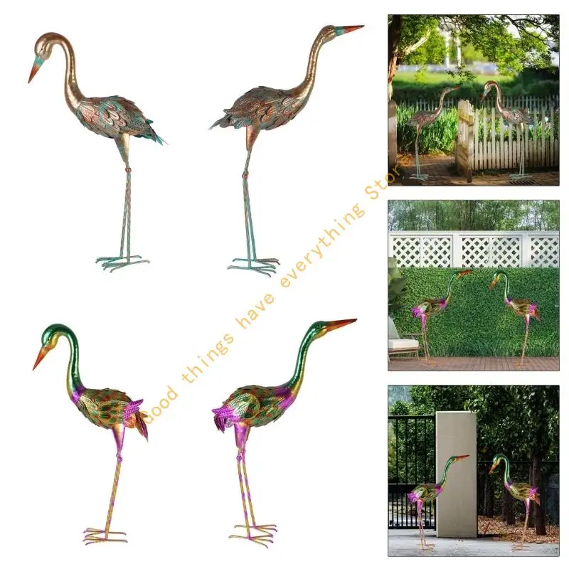 

55KF Vintage Iron Cranes Garden Statue Weather Resistant Outdoor Decoration Sculpture Weatherproof For Lawn Patios Art Accent