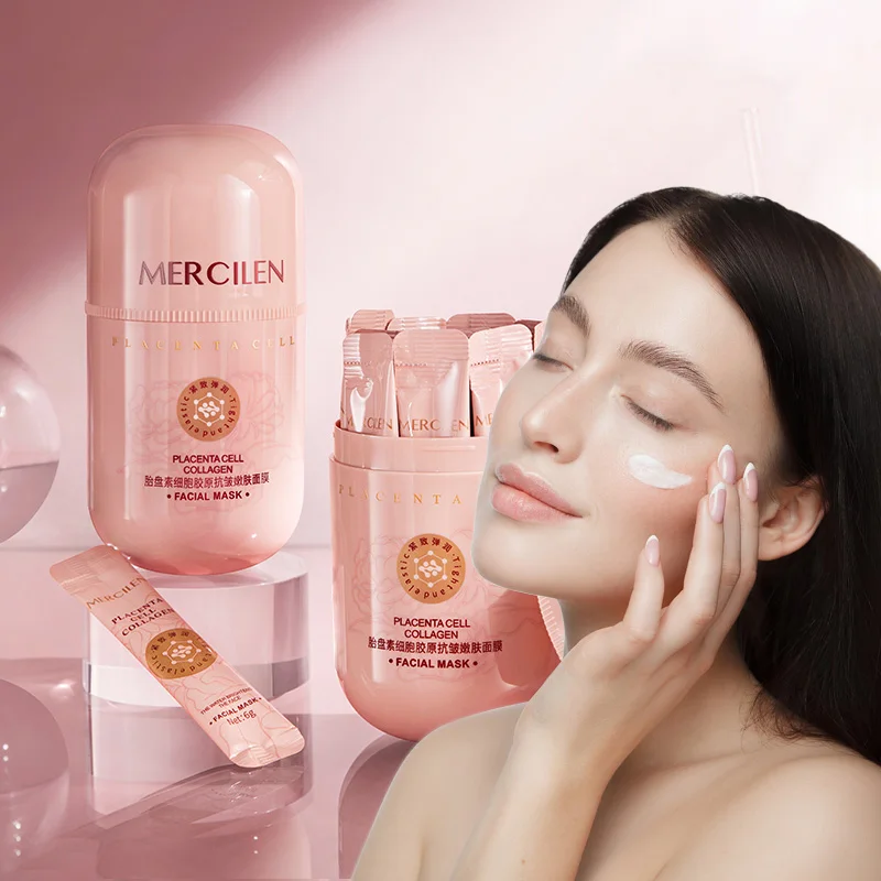 MERCILEN Collagen Moisturizing Sleeping Mask 6g x 21 packs/bottle, contains collagen, hyaluronic acid, and plant squalane to moisturize and brighten facial skin, making the skin look younger, suitable for all skin types, can be used as a makeup primer and skincare product, travel-friendly packaging