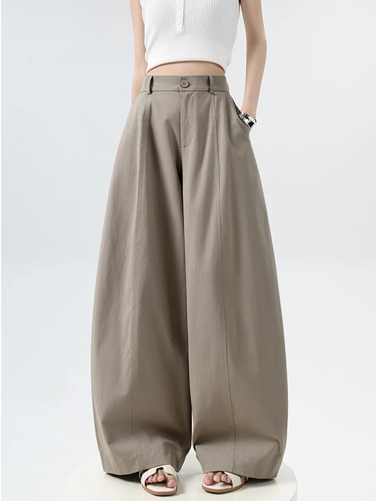 Vintage Wide Leg Pants Women Summer Loose Casual Elegant Straight Trouser Pure Cotton Office Lady Solid Retro Scimitar Pants New