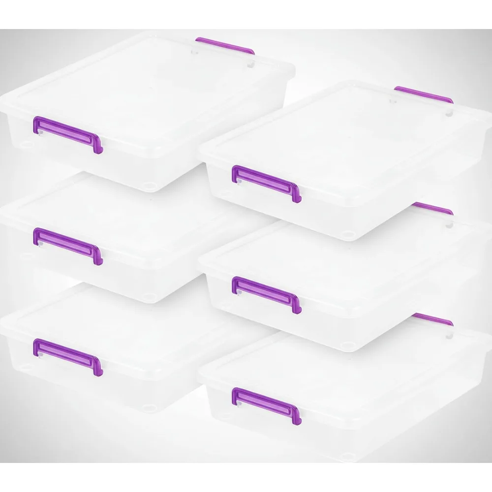 6 عبوات من صناديق تخزين بلاستيكية شفافة مع أغطية - منظم قابل للتكديس للحرف اليدوية والمكتب واللوازم المنزلية