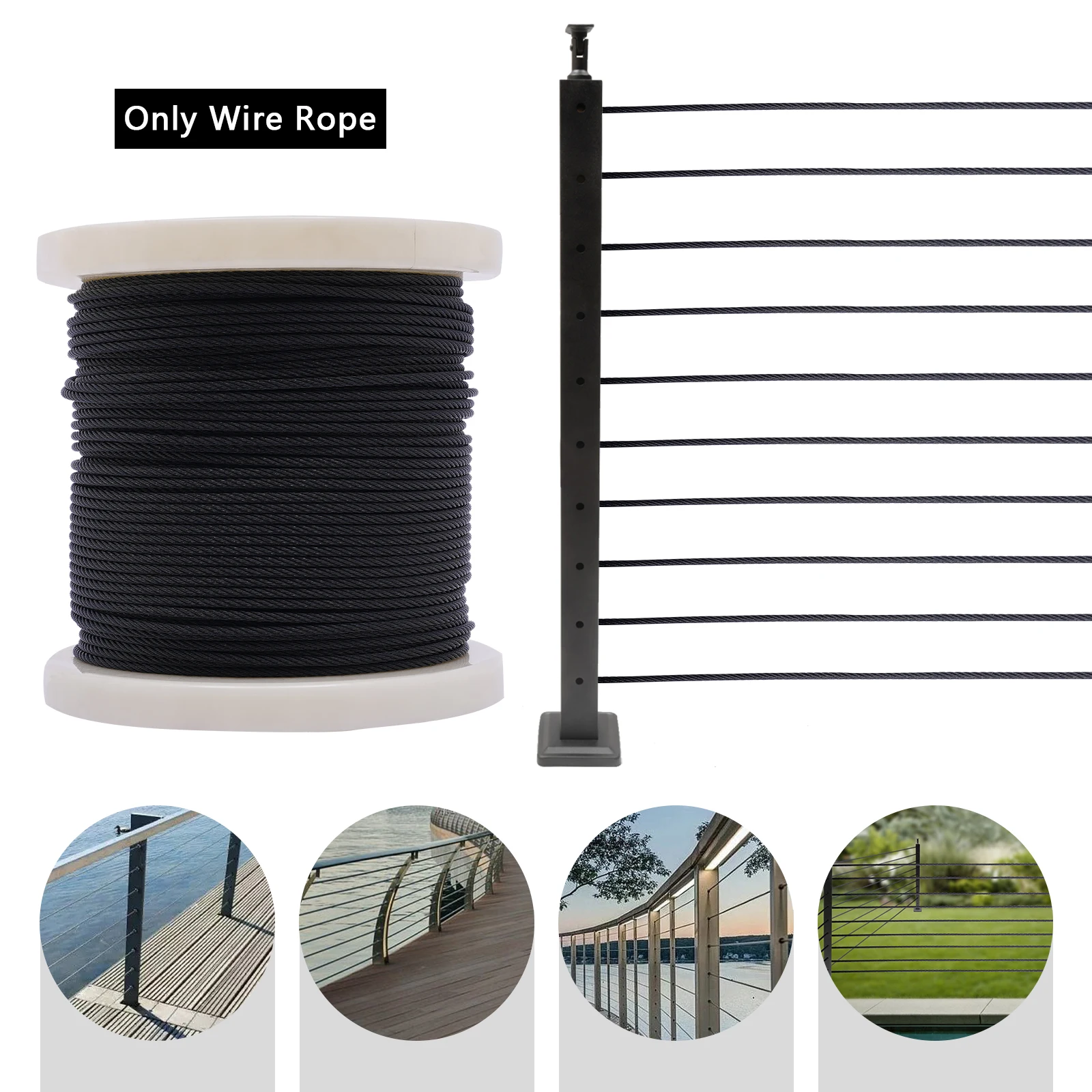 

300ft Wire Rope Stainless Cable 1/8" Steel Cable Wire Rope Cable Railing Kit