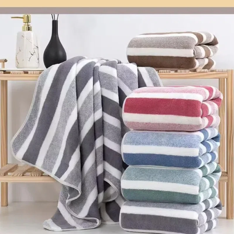 35X75 Cm Striped Pattern Coral Beach Towel Super Soft Hand Towel Bath Swim Quick Drying Absorbent Towel for Bathroom 70X140 Cm