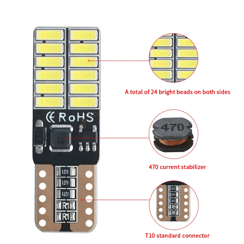 2pcs T10 W5W 194 168 501 LED Auto Width Lamps Interior reading light t10 trunk light Canbus license plate lamp Clearance Light