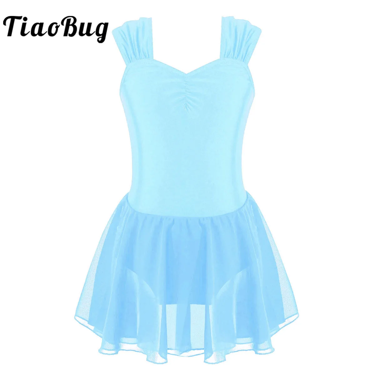 

See-though Mesh Figure Ice Skating Dress Kids Girls Ballet Gymnastic Leotard Tulle Splice Skirt Ballroom Competition Dancewear