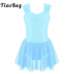 See-though Mesh Figure Ice Skating Dress Kids Girls Ballet Gymnastic Leotard Tulle Splice Skirt Ballroom Competition Dancewear