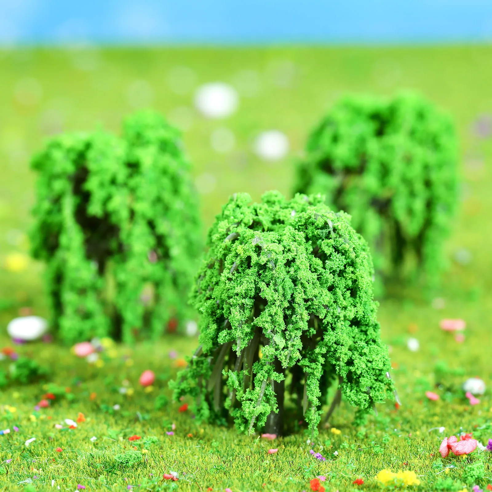 20 قطعة 5 سنتيمتر نموذج الصفصاف شجرة مصغرة مشهد أخضر المشهد نموذج يبكي شجرة الصفصاف لتخطيط المناظر الطبيعية القطار