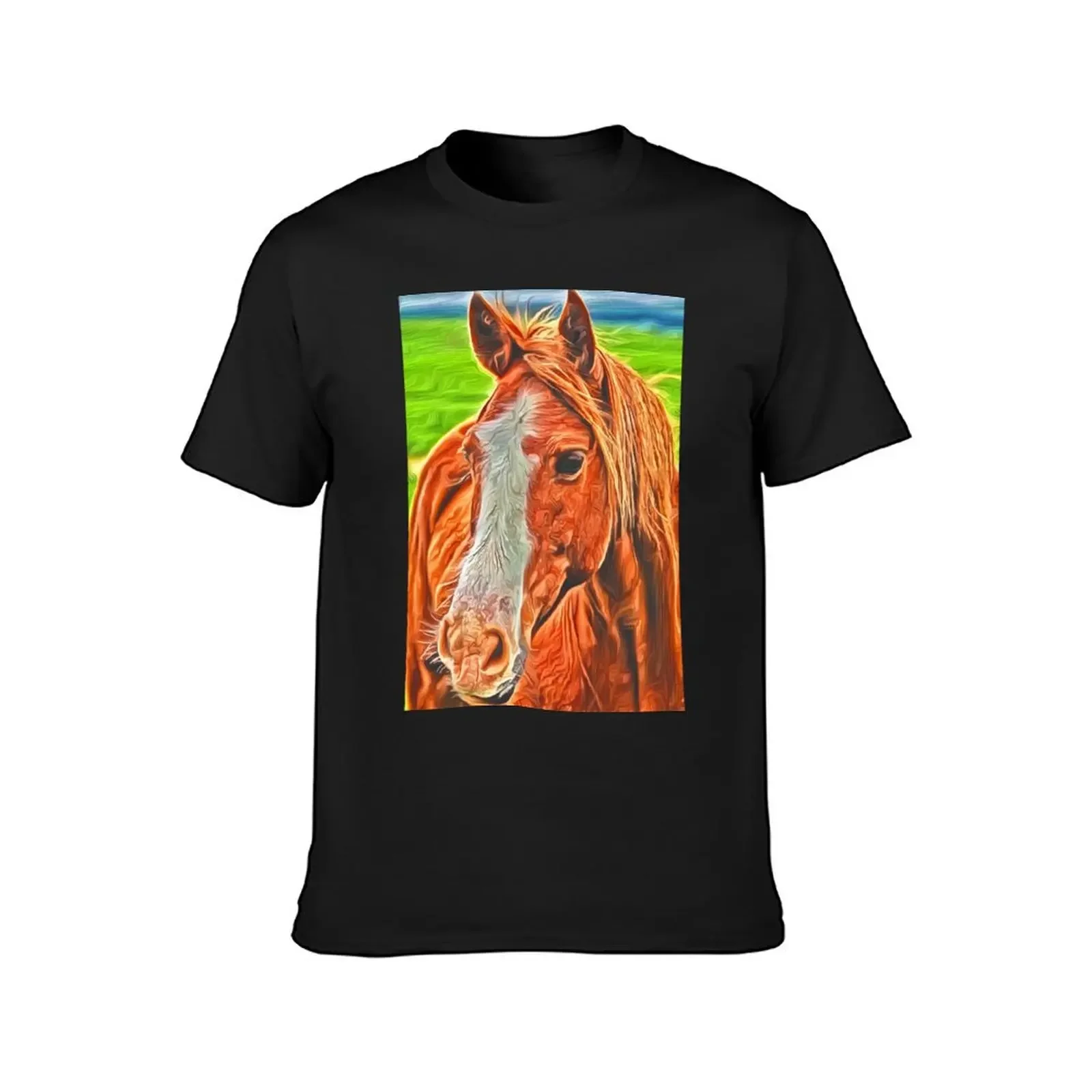 Brown Horse Portrait 1 T-Shirt man t shirt boys animal print mens t shirts top quality