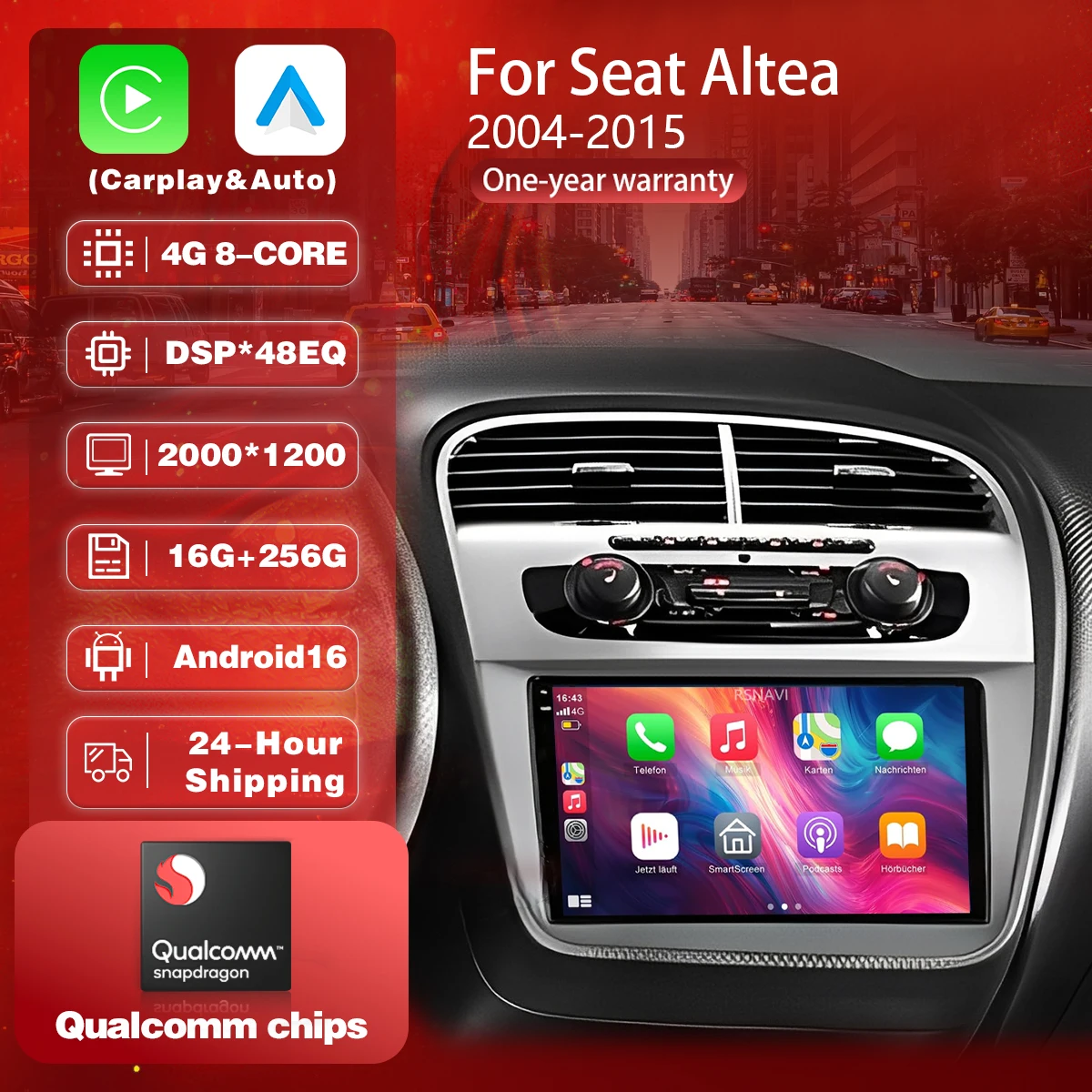 Plug and Play Android 16 Carplay Auto Qualcomm 2K QLED Screen Car Radio Player For Seat Altea 2004 - 2015 GPS Stereo