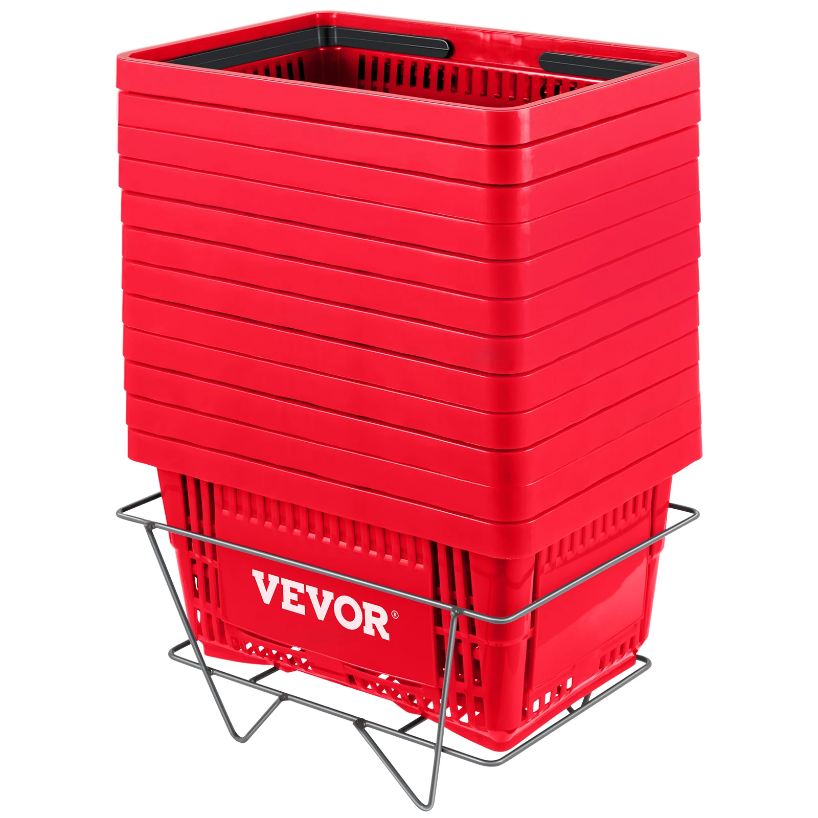 VEVOR 12-Pack Shopping Baskets, Featuring Plastic Handles and Metal Stands,  Ideal for Use in Supermarkets, Retail Shops