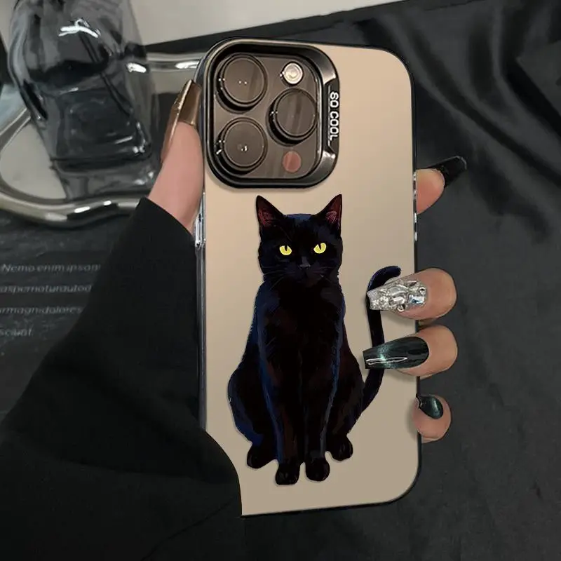 

Black cat pattern design phone case for iPhone 16 15 14 13 12 11 Pro/ Max/Plus shock-proof rear cover anti-fingerprint