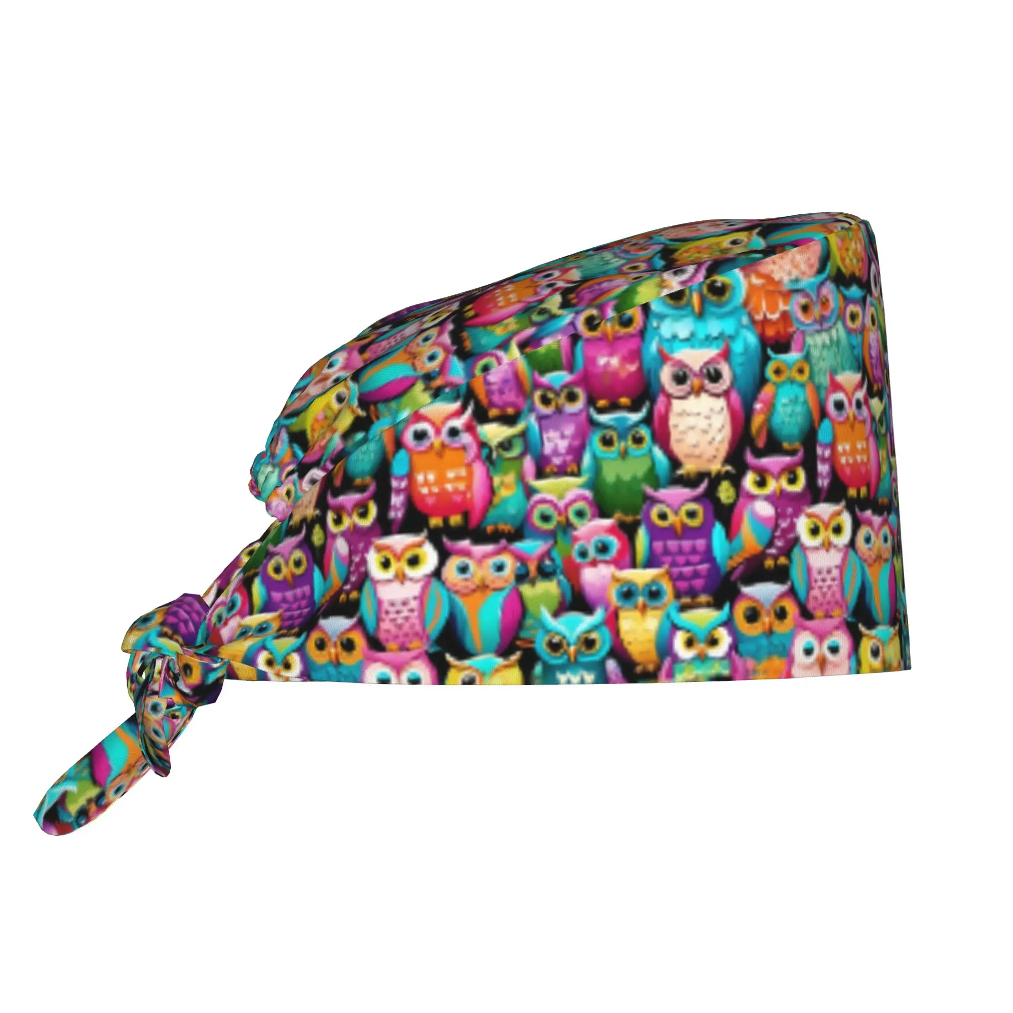 Funny Colourful Creative Owl Printed Breathable Scrub Hat Surgical Scrub Caps Unisex Nurse Medical Cap  Work Scrubs Hat for