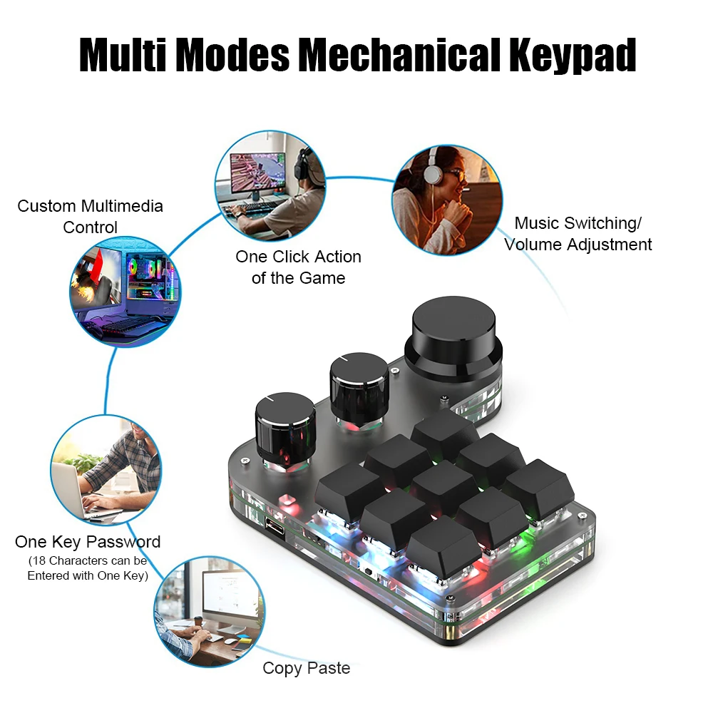 2.4G Receiver Wireless Custom Macro Keyboard 12 15 Keys 2 3 Knob USB Mini RGB Light Program Game Photoshop Layer Hotswap Keypad