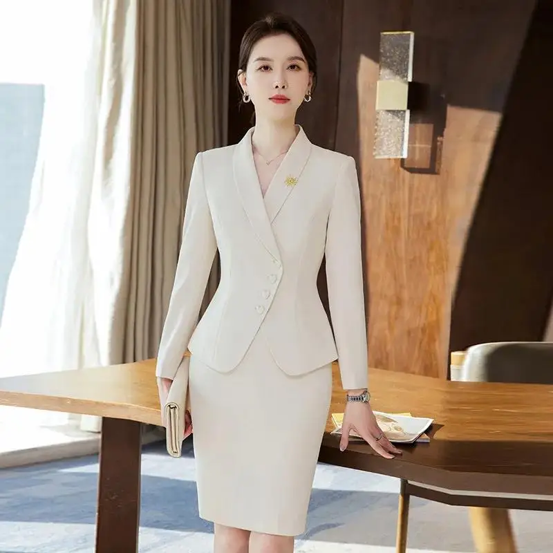 Novelty Blazers Suits Spring Long Sleeve Formal Professional Business Work Wear Suits with Skirt and Tops OL Styles Career Set