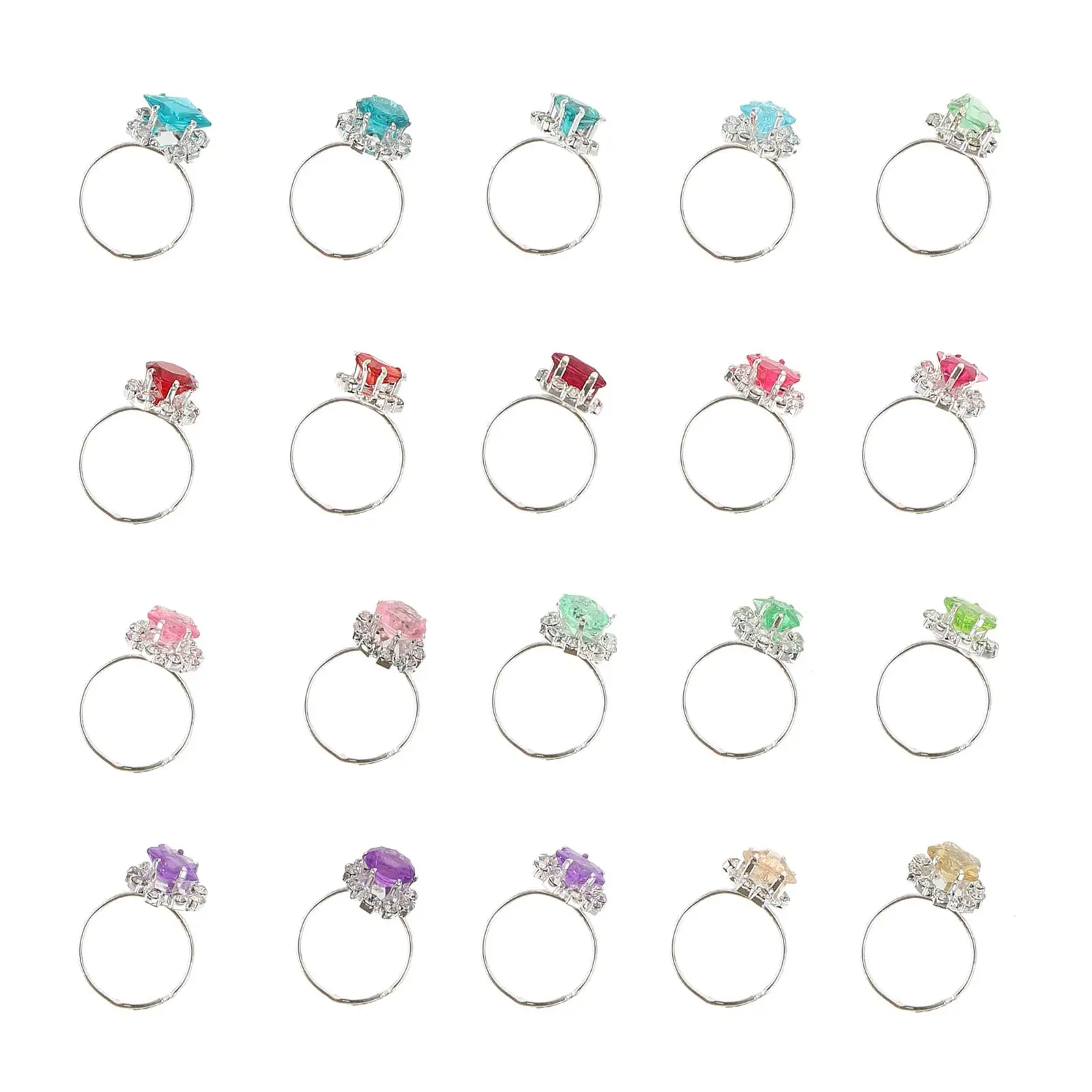 

20 Pcs Imitation Diamond Ring Children's Rings Colorful Finger Girl Little Girls Simulation Kid Alloy Gift Toy