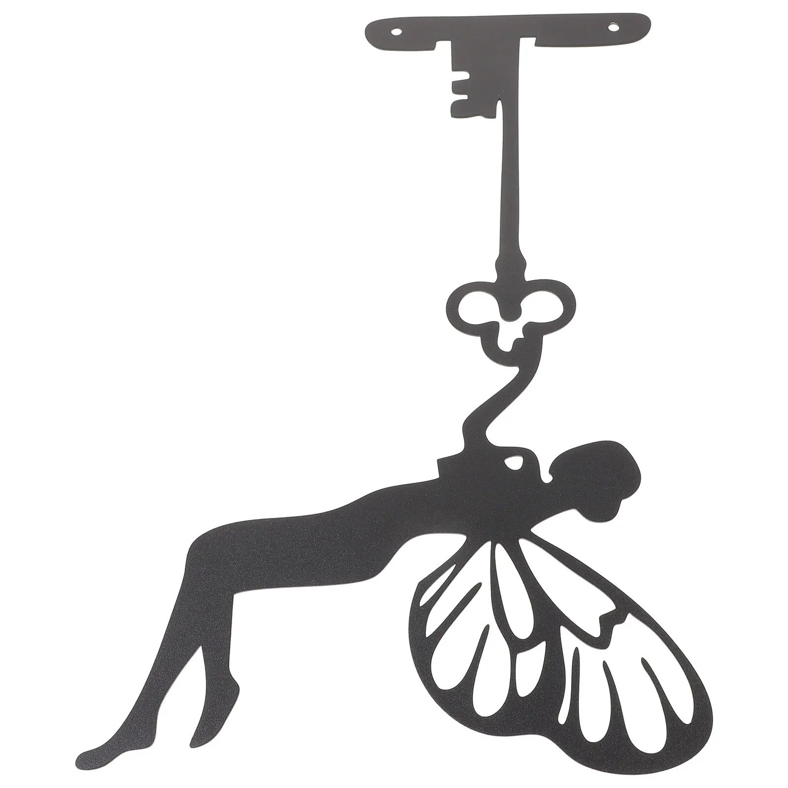 

Charming Metal Fairy Holding A Key Decor Ornament Durable Outdoor Iron Statue For Patio Balcony Yard Wall Art