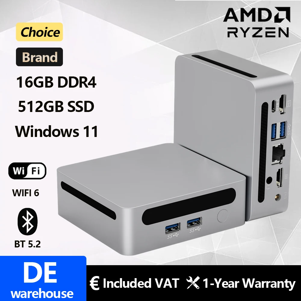 Mini-PC-Laptop AMD Ryzen 5 4600H bis zu 4,0 GHz 16 GB DDR4 + 512 GB SSD-Unterstützung 8K 3 Bildschirme Display WiFi 6 Windows 11 Computer