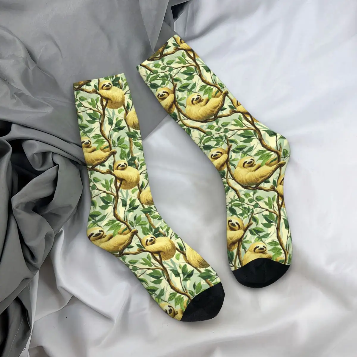 All Seasons Crew Stockings Adorable Sloth Cartoon Pattern Socks Crazy Hip Hop Long Socks for Men Women Valentine's Day Gifts