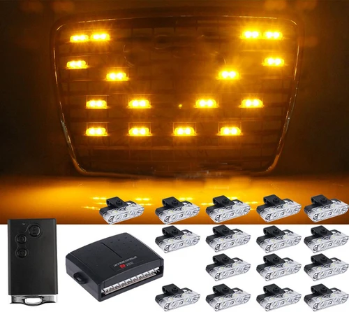 Imagen 2 del producto Luz estroboscópica LED 8/16 en 1 para parrilla de Suv, luz estroboscópica automotriz de advertencia LED intermitente, luz externa de emergencia para coche con control inalámbrico