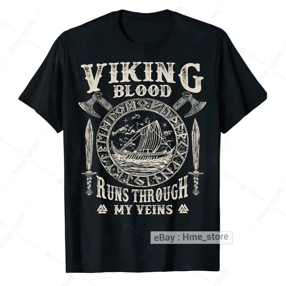 Viking Blood Runs Through My Veins Norse T-Shirt Viking Odin Valhalla Anime Graphic T-shirts