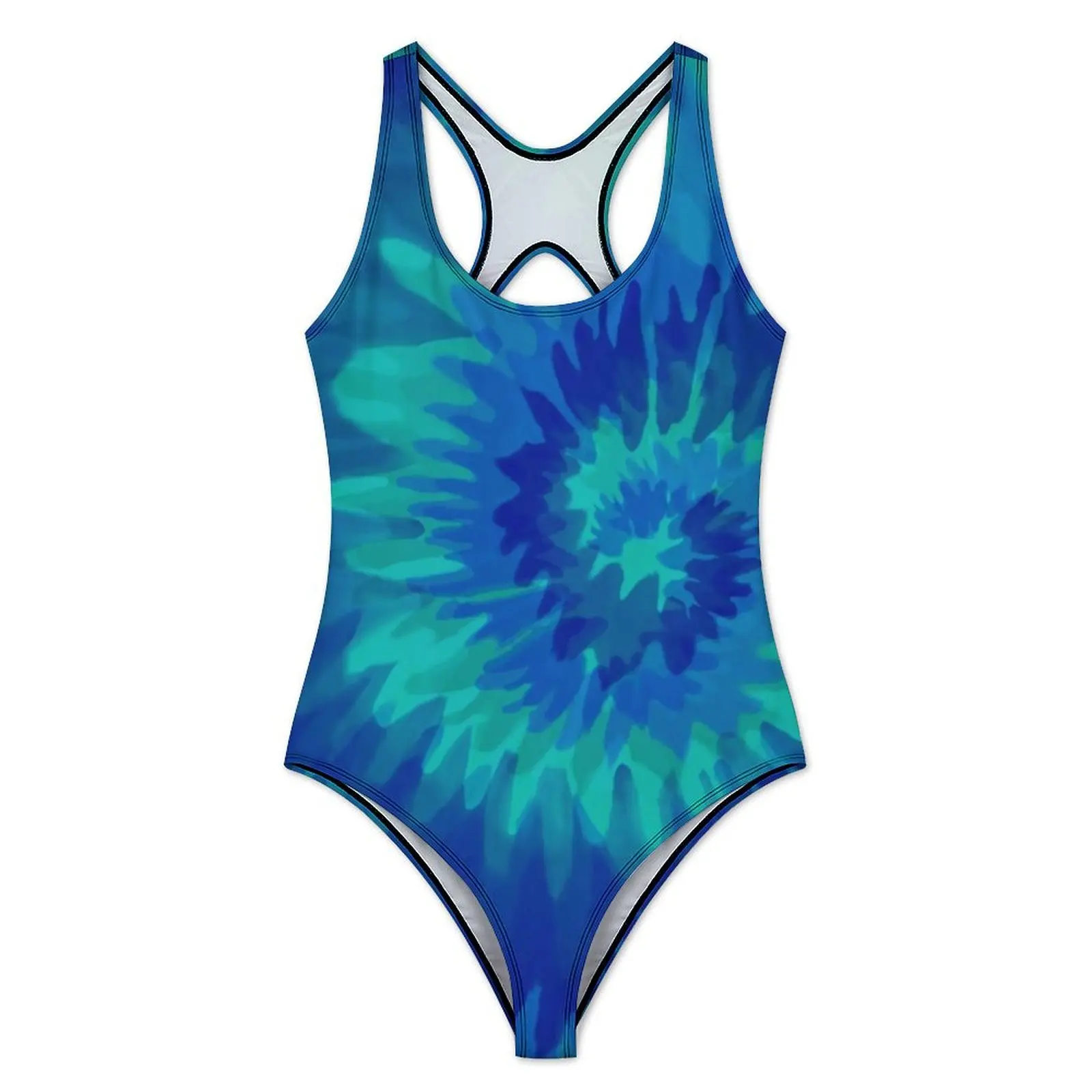 Blue Tie Dye Swimsuit Abstract Print Swimwear One Piece Vacation Bath Bodysuit Hollow Out Monokini Women Push Up Sexy Beachwear