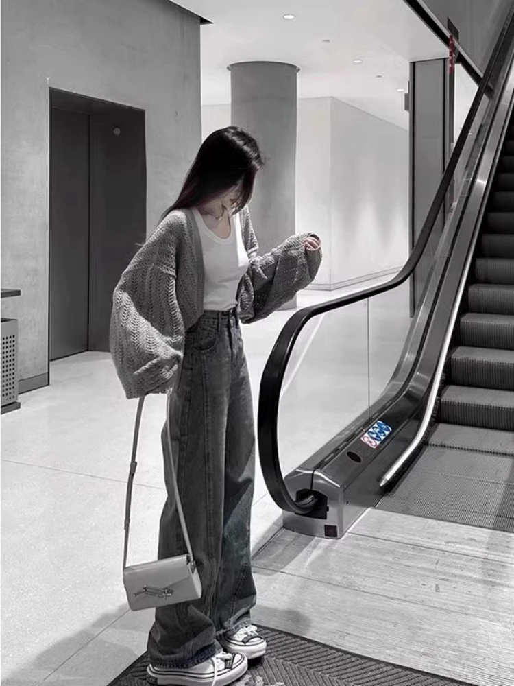 

Gray Thin Ice Silk Hollow out Knitted Cardigan Women's Summer Tank Top Batwing Sleeve Cover up Shawl Outerwear