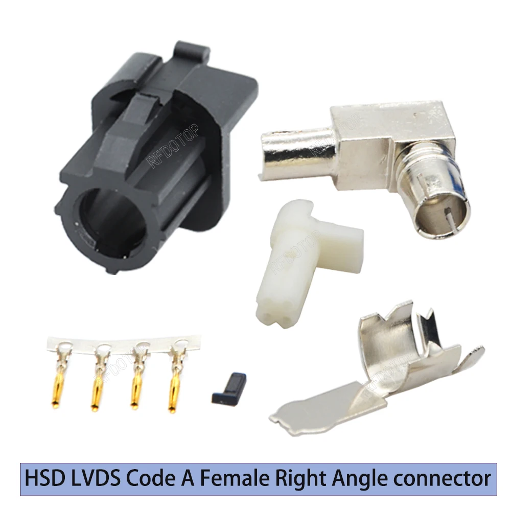 HSD LVDS 4 Pin Right Angle Female Crimp Connector Assembly Fakra Code A/B/C/D/E/F/G/H/K/L/Z Type for 535 4 Core Coaxial Cable