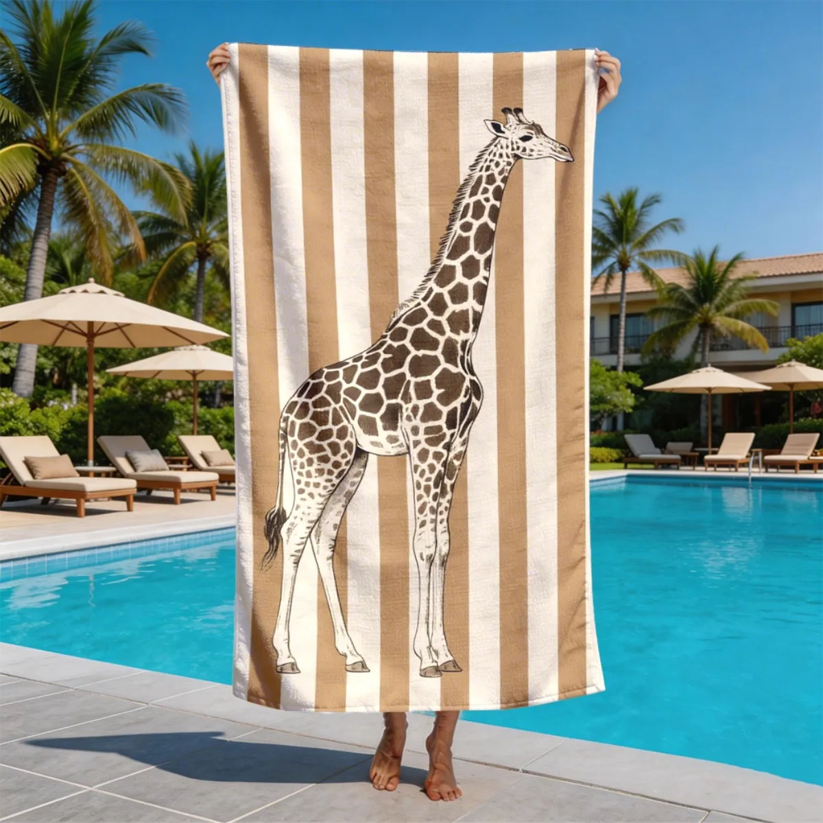 Retro and artistic style giraffe polyester microfiber beach towel is highly absorbent, suitable for swimming and beach outings