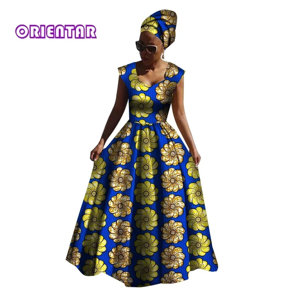 

ORIENTAR African Dresses for Women Sleeveless High Waist Long Maxi Dress for Evening Party Traditional African Clothing WY2843