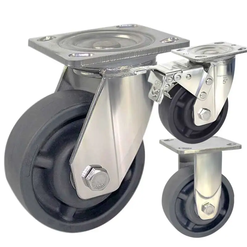 5INCH Industrial Heavy Duty 304 Stainless Steel Phenolic nylon Swivel  Casters High Temp 180° Degree Resistant Caster Wheels