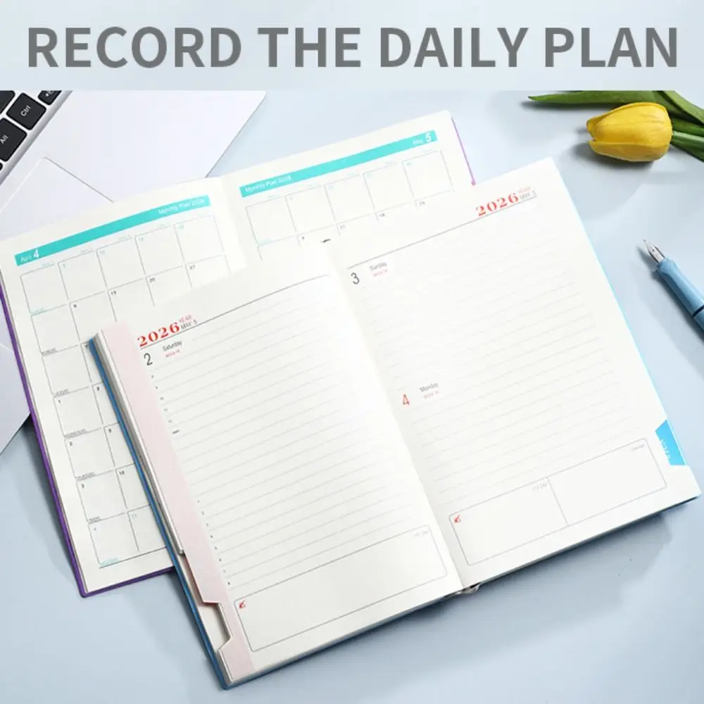 A5 2026 365-Day جدول دفتر بولي أغطية أغطية جلد ورق سميك جدول مخطط المفكرة مقاومة للاهتراء مع الشريط المرجعية