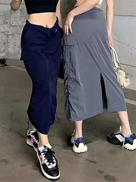 아메리칸 스타일 스파이시 걸 초가을 디자인 감각 사파리 스타일 스커트 여성 하이 웨이스트 캐주얼 루즈 래핑 힙 스커트 SFCO