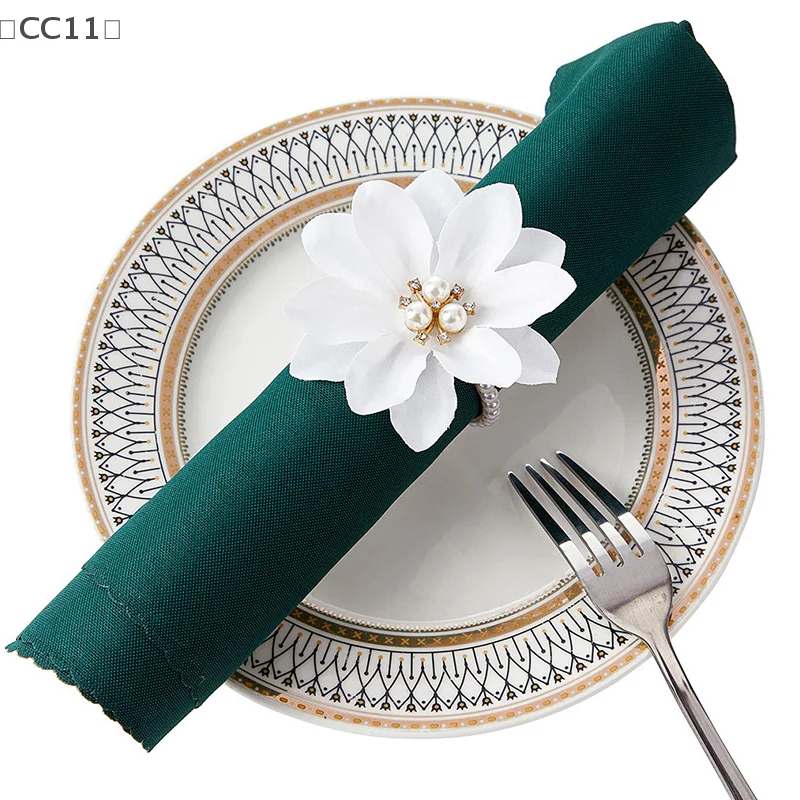 〔CC11〕6 Pcs Napkin Rings Flower Napkin Holders,White Floral Beads Napkin Rings For Wedding Dinner Table Decoration, Banquet