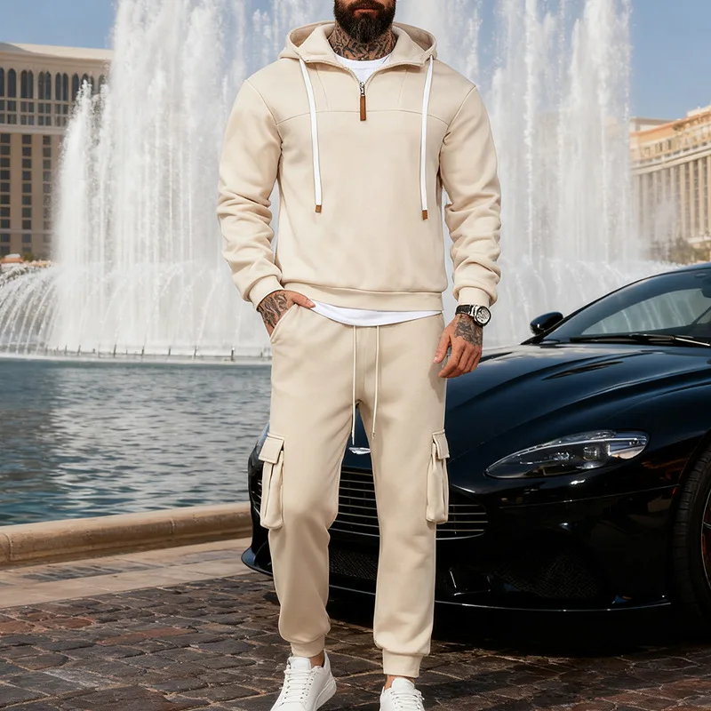 2025 الشتاء الرجال الأدوات فضفاضة الاتجاه زراعة الرياضة معطف بقلنسوة Sweatpants دعوى الرجال