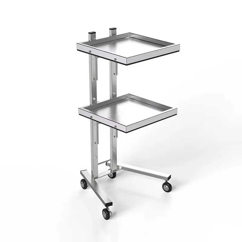 Hot Sale Silver Stainless Steel Hair Salon Trolley Metal 2 Layer Beauty Salon Tool Cart with Barber Shop Wheels