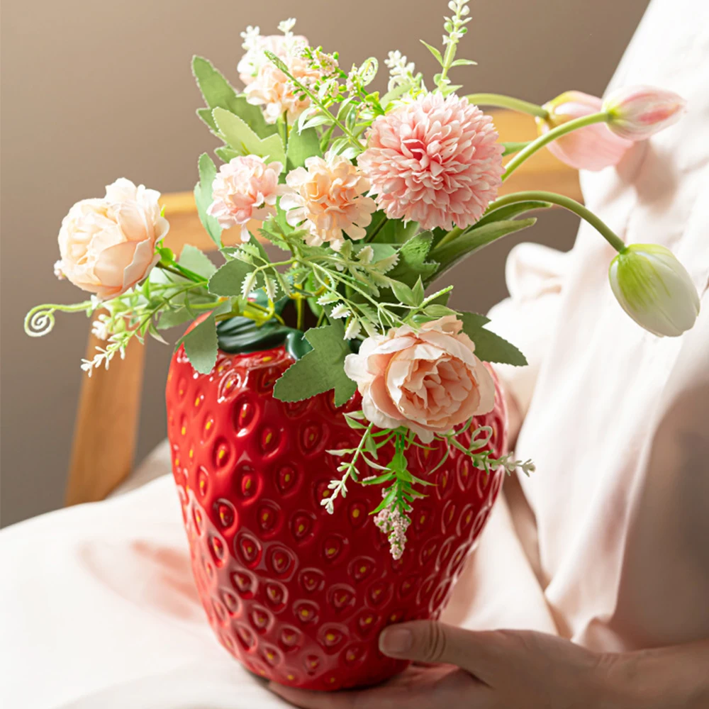 Strawberry Vase Ceramic Vase Cartoon Fruit Floral Arrangement Accessories Hydroponics Terrarium Home Decoration Accessories