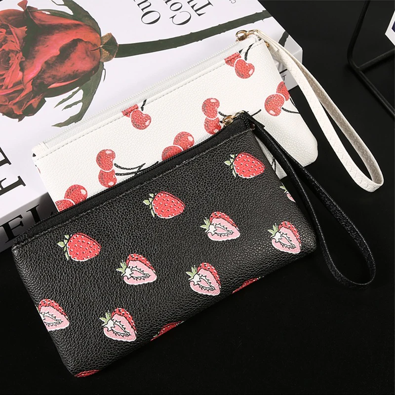 Сумка для хранения клубники, милый женский кошелек, кошелек на молнии в стиле ретро, многофункциональный держатель для карт из искусственной кожи для повседневной одежды, покупок