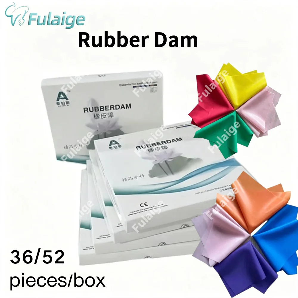 56pcs/box Dental Rubber Dam Natural Latex 0.18mm Medium Gauge 6 Inch 36 Sheets Multi Color Non Sterile Endodontic Isolation