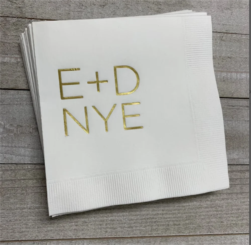 

50PCS Personalized Napkins Wedding Custom Monogram New Years Eve Rehearsal Dinner Beverage Cocktail Luncheon Dinner Guest Towels