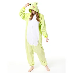 Anime Onesies Green Frog Kigurumi Adults Women's Flannel Sleepwear One-Piece Animal Pajamas Pyjama Cosplay Costumes Nightwear