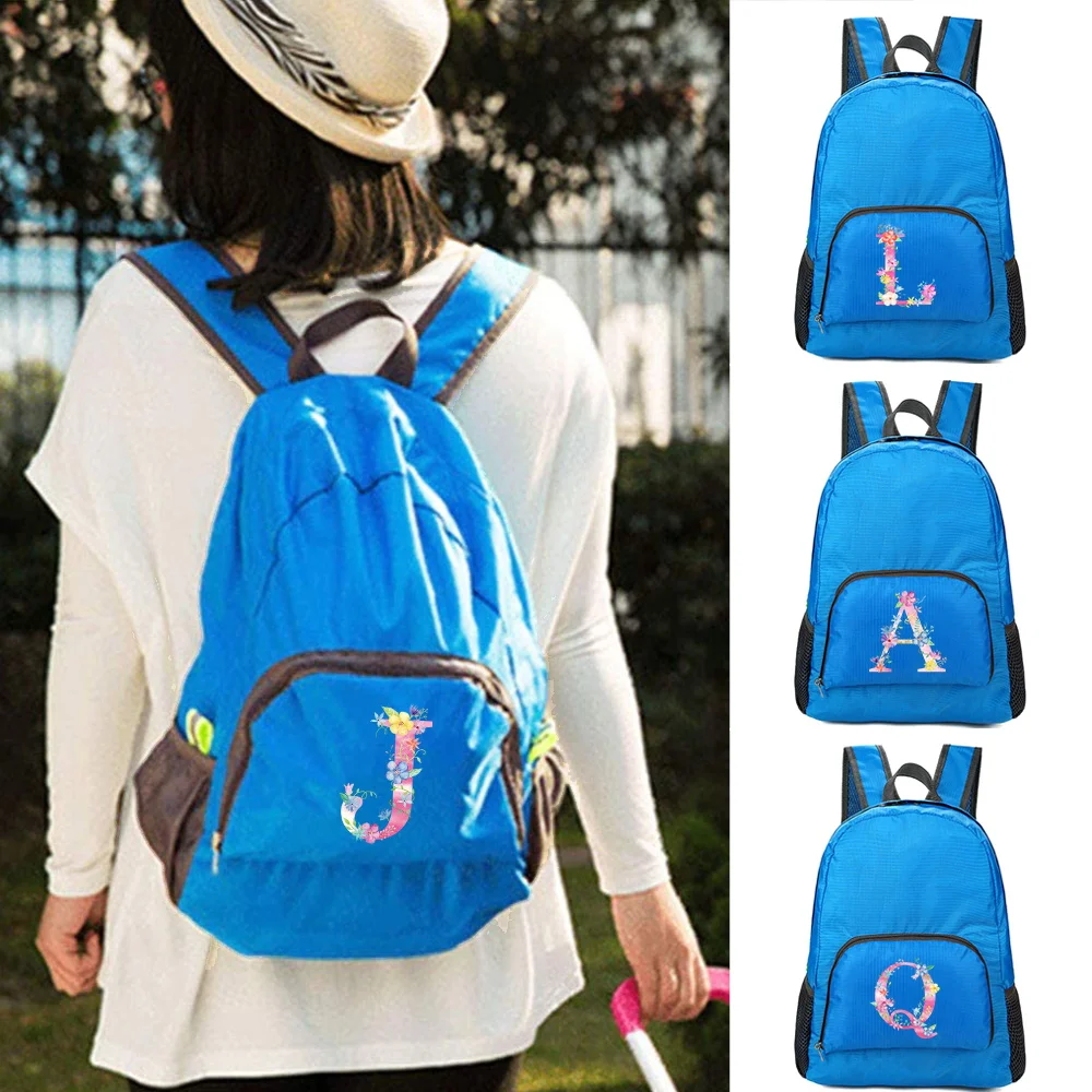 

Women Portable Foldable Backpack Travel Hiking Outdoor Pack Men Lightweight Folding Sports Daypack Pink Letter Print Backpacks