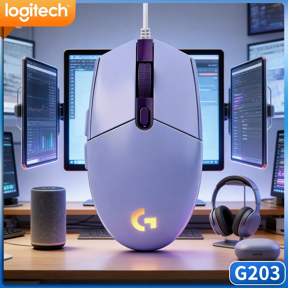 Logitech G203 Wired Gaming Mouse Ergonomic Hand Grip Tunable RGB Lighting Anti‑Slip Pads Usb For Pc Laptop Daily Work