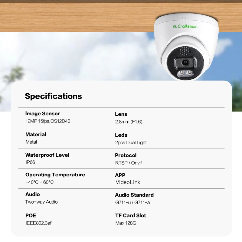 GA-FSFD-M12V(AG) IP Camera 12MP Smart Dual Light Night Color Indoor Outdoor Dome Turret CCTV Security Camera for 4K 8MP HIK NVR