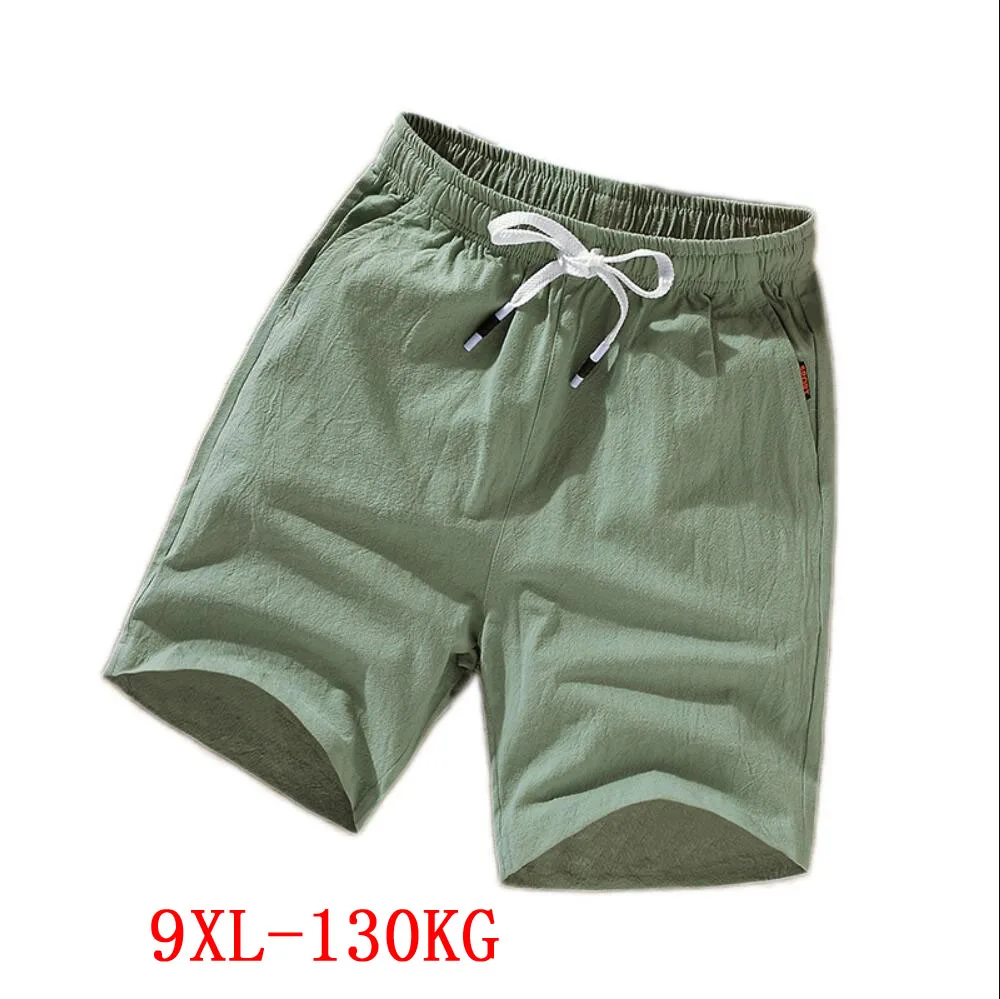 summer Men linen cotton shorts chinese style plus size big 7XL 8XL 9XL shorts casual men home Stretch shorts green gray 48