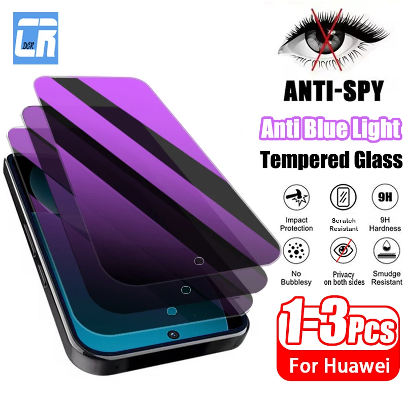 

1-3Piece Blue-Ray Privacy Screen Protector for Huawei Nova Y73 Y72S Y72 Y71 Y70 Plus Y63 Y61 Y90 Y9S Y9A Y7A 9H Tempered Glass