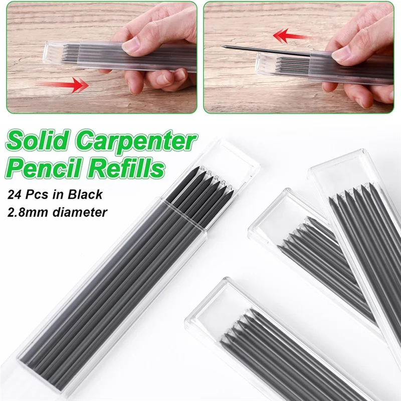 MOPHE-4 Pcs Solid Carpenter Pencil Caps With 24 Refills,Marking Scribe Tools Pencil Protective Cap For Construction,Architect