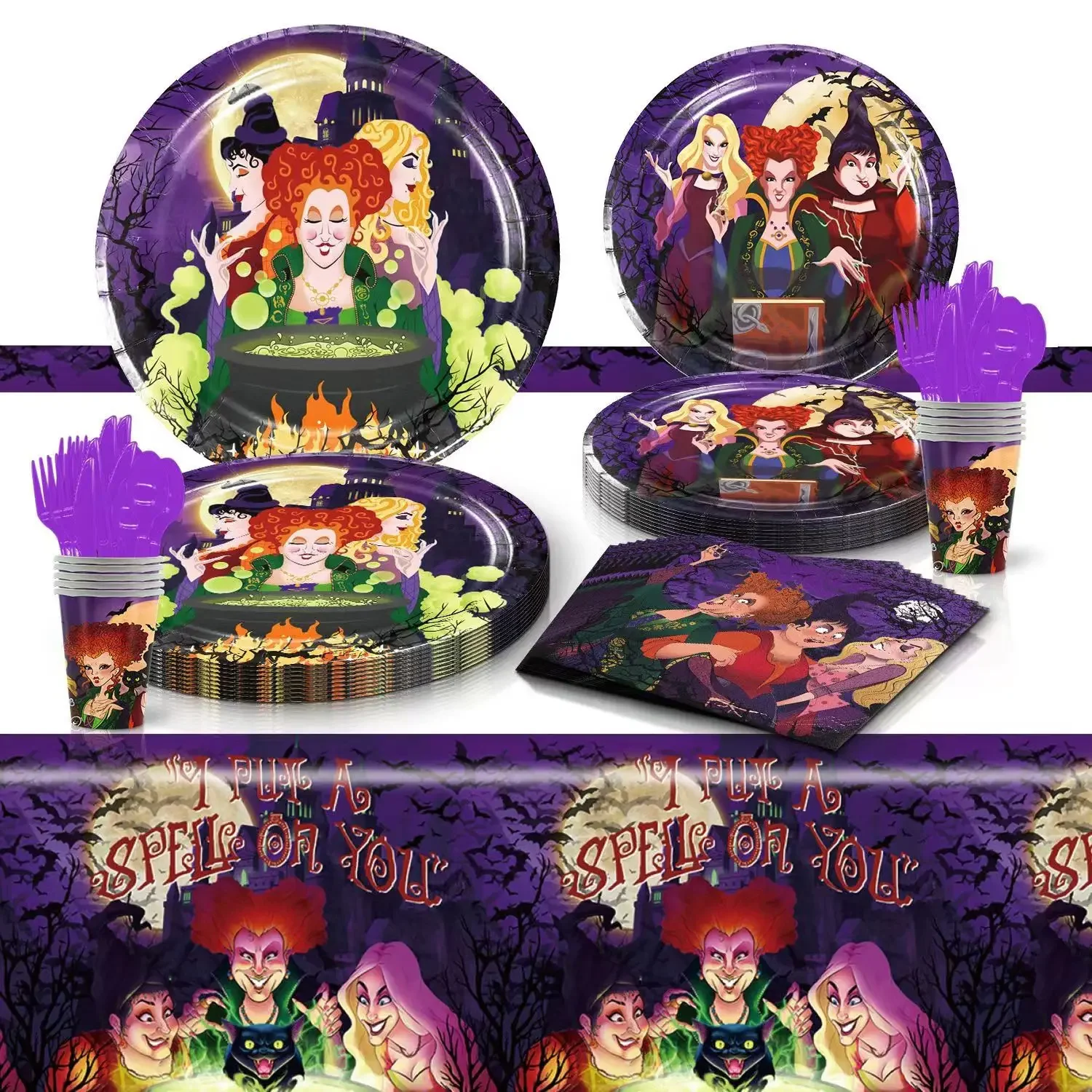 Hocus Pocus Birthday Party Disposable Tableware Cups Plates Napkins Tablecloths Balloon Banner Baby Shower Supplies