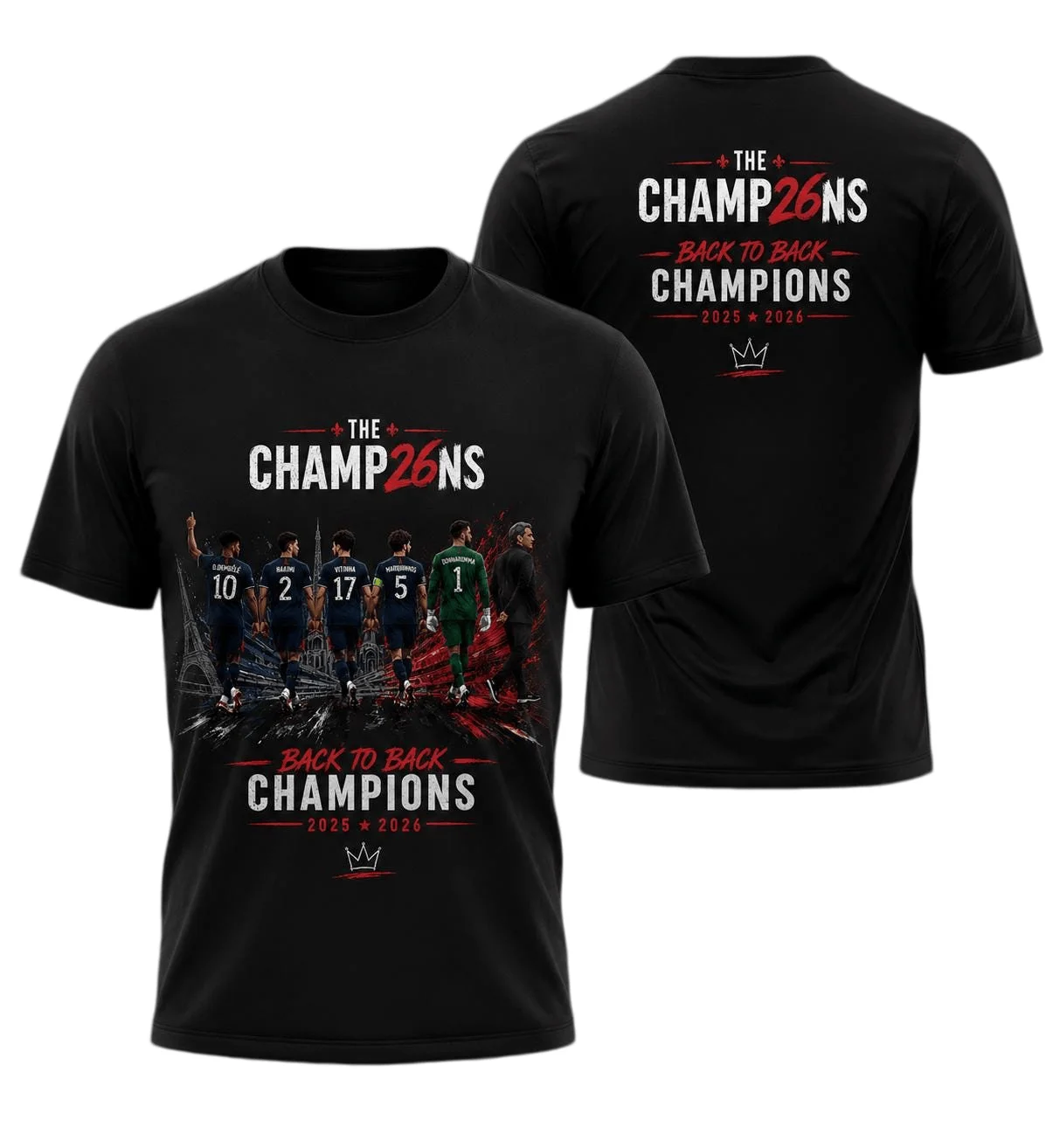 Camiseta de Futebol Paris Saint-Germain PSG Campeões Consecutivos 2025-2026 Moda Verão Masculina Feminina Y2K Algodão Respirável
